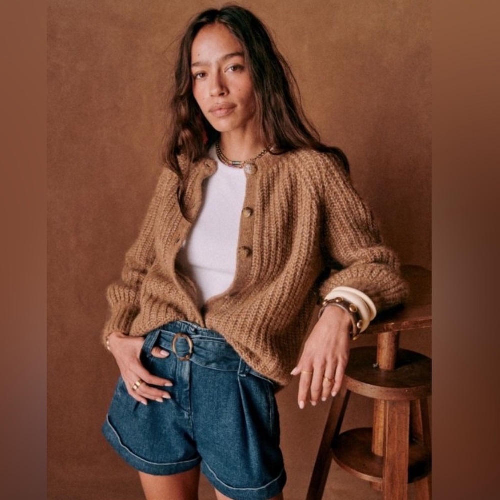 Sézane Emile Cardigan in Mottled Camel, Size Small